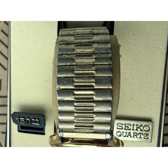 Vintage Seiko 6533-8019 Quartz Day Date Gold Tone Men’s Watch Box Runs Speidel main image 9